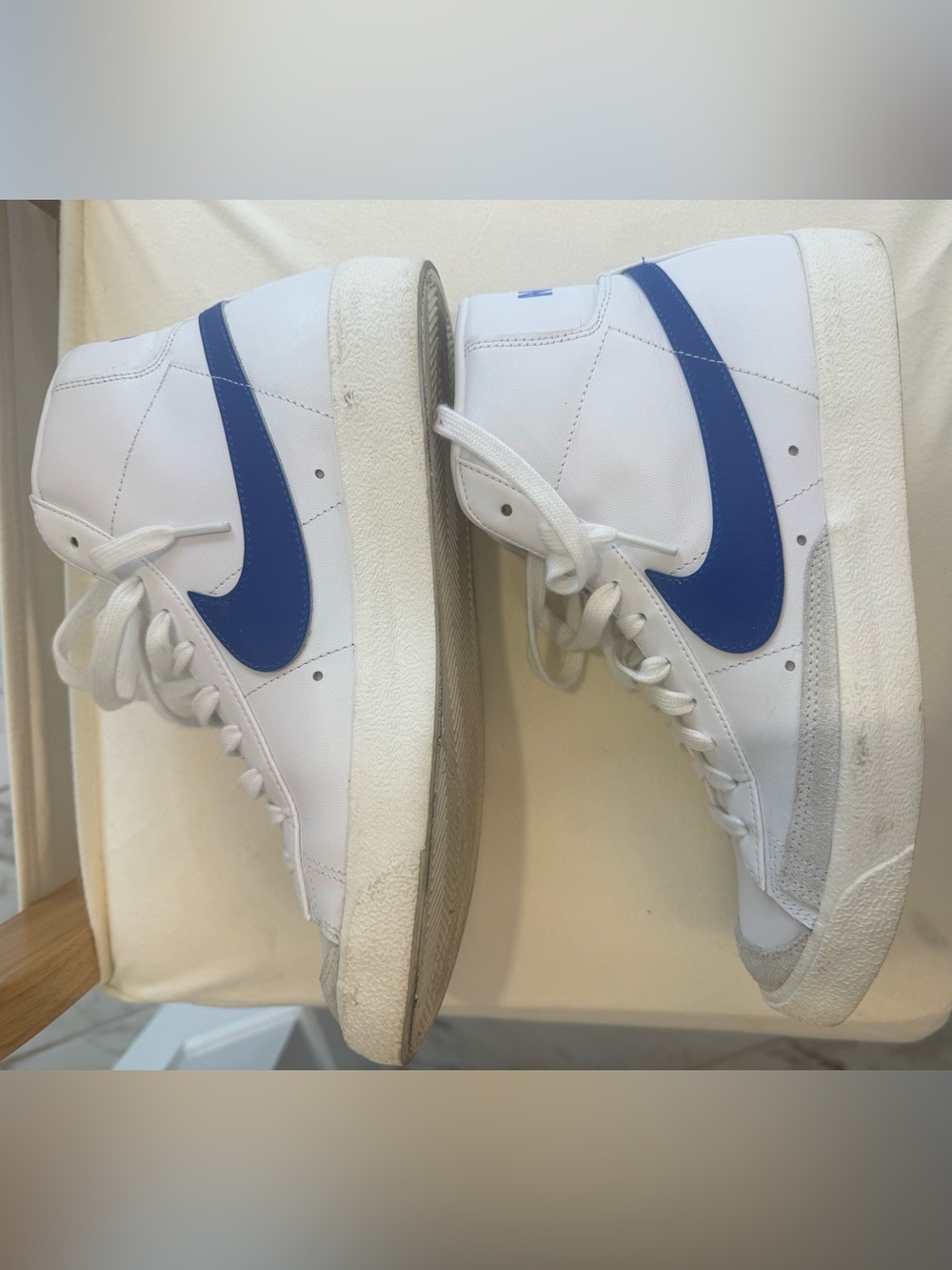 Nike Blazers White High-Top Sneakers with Blue Swoosh - Men